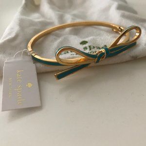 NWT Kate Spade Teal & Gold Bow Bangle Bracelet with Dust Bag